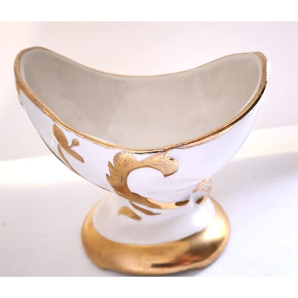 PLANTER/DECOR-23k GOLD TRIM-MCM-Cream & Gold-Small-Egg Shaped-Unique-Hand Paint - Picture 10 of 13